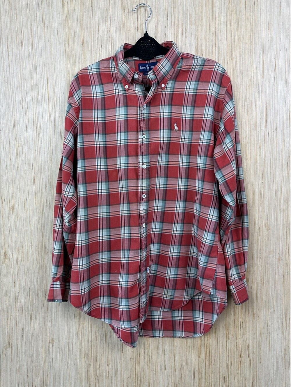 Ralph Lauren Shirt Mens Large Red Plaid Long Sleeve Button Down Cotton Casual